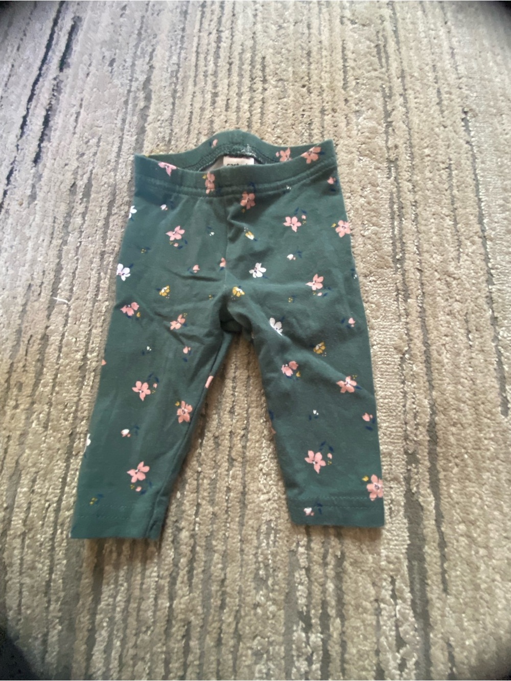 Carter's Dark Green Leggings with Pink Floral Print